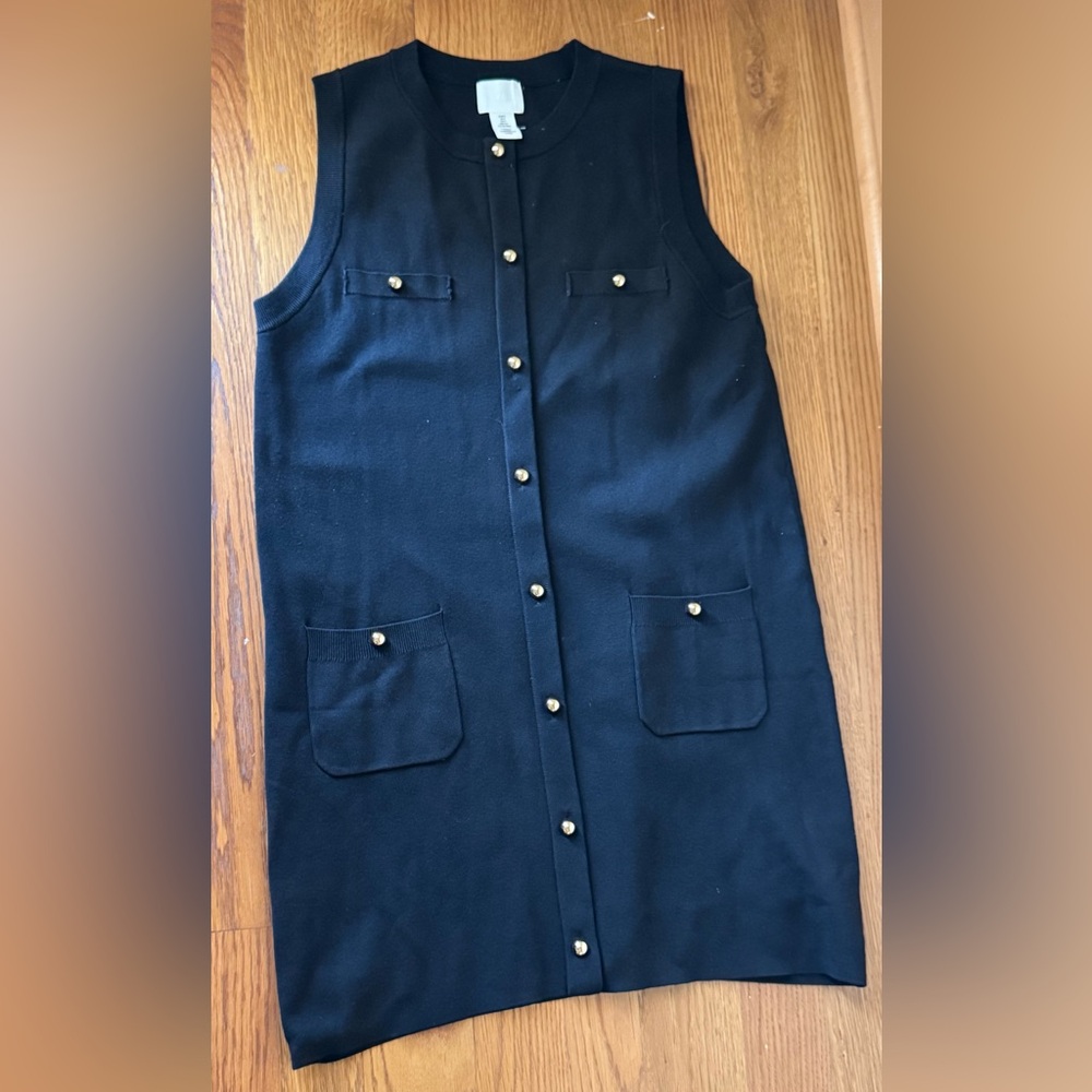 H&M Black Sleeveless Dress with Gold Buttons
